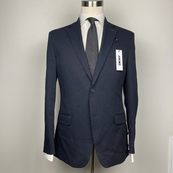 DKNY Men's Modern Fit 2-Piece Suit 38R Jacket 31W Pants Navy Blue Solid - Picture 4 of 13